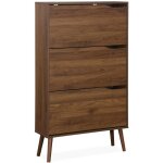 Sweeek - meuble  chaussures scandinave dcor noyer 3 portes abattantes capacit 18 paires de chaussures ...
