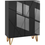 Meuble à chaussures style art déco 2 portes 5 niveaux piètement épingle acier doré façade laquée noir ... Meuble à chaussures style art déco 2 portes 5 niveaux piètement épingle acier doré façade laquée noir ...