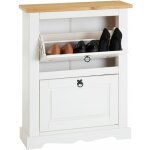 Meuble  chaussures tequila avec 2 abattants, style mexicain en pin lasur blanc et brun