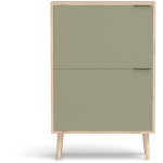 Meuble � chaussures en m�lamine ch�ne clair et vert ? 2 portes abattantes ? capacit� 8 - 10 paires ? ...