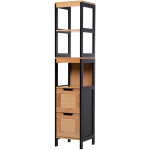 Kleankin - meuble colonne rangement salle de bain style cosy dim. 30l x 30l x 144h cm 3 tagres 2 tiroirs ...