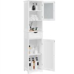Yaheetech - meuble colonne de salle de bain armoire cuisine avec porte en verre compartiment ouvert 1 ...