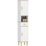 Meuble colonne salle de bain - homcom - 2 portes, tiroir, compartiment ouvert et �tag�re r�glable - bois ...
