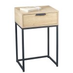 Meuble console, table console avec 1 tiroir en bois coloris ch�ne et m�tal noir - longueur 40 x profondeur ...