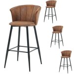 Lot de 4 tabouret de bar, chaise rembourr�e en su�de marron avec accoudoirs, dossier et repose - pieds, ...