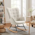Meubles cosy fauteuil � bascule en tissu beige, dossier en m�tal, assise en contreplaqu� et pieds en ...