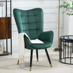 Meubles cosy - fauteuil avec revtement en velours vert, structure arrire en mtal, assise en contreplaqu ...