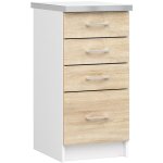 Akord ? casserolier de cuisine bas 40 cm ? 4 tiroirs ? panneau lamin� blanc et ch�ne sonoma ? dimensions ...