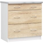 Armoires de cuisine basse akord s80 lima blanc 80 cm 3 tiroirs fa�ade ch�ne sonoma 80x44, 5x82 cm