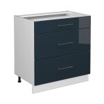Meuble cuisine fame - line, bleu fonc� brillant, 80 cm avec 3 tiroirs, sans plan de travail vicco