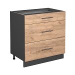 Meuble cuisine fame - line, chne de force dor, 80 cm avec 3 tiroirs, sans plan de travail vicco