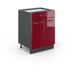 Meuble cuisine fame - line, rouge bordeaux haute brillance, 60 cm avec tiroir, sans plan de travail, ...
