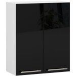 Meuble de cuisine haut akord w60 oliwia modulable blanc 60 cm 2 portes fa�ade noir brillant 2 �tag�res ...
