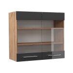 Meuble de cuisine haut vitr� fame - line, anthracite haute brillance, 80 cm vicco