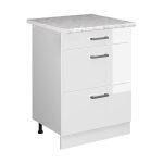 Meuble cuisine r - line, blanc haute brillance, 60 cm avec tiroirs, pt marbre vicco
