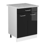 Meuble cuisine r - line, noir haute brillance, 60 cm avec tiroir, pt marbre vicco