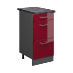 Meuble cuisine r - line, rouge bordeaux haute brillance, 40 cm avec tiroirs, pt anthracite vicco