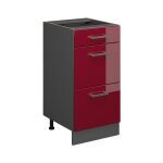 Meuble cuisine r - line, rouge bordeaux haute brillance, 40 cm avec tiroirs, sans plan de travail vicco ...