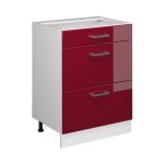 Meuble cuisine r - line, rouge bordeaux haute brillance, 60 cm avec tiroirs, pt ch�ne vicco