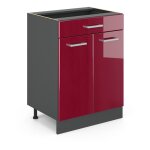 Meuble cuisine r - line, rouge bordeaux haute brillance, 60 cm avec tiroir, sans plan de travail, vicco ...