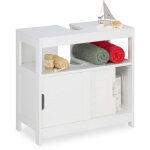 Relaxdays - meuble dessous de lavabo, 2 compartiments, portes coulissantes, espace siphon, 60, 5x60x30cm, ...