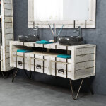 Wanda collection - meuble double sous vasque loft mindi et métal 160 blanc Wanda collection - meuble double sous vasque loft mindi et métal 160 blanc