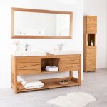 Meuble double en teck massif cosy 160cm + 2 vasques crème Meuble double en teck massif cosy 160cm + 2 vasques crème