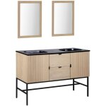 Meuble double vasque 140cm ch�ne studio sur pieds + miroir carr�