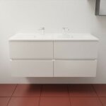 Meuble double vasque 120 cm rosaly inox - blanc - plan vasque en r�sine