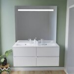 Meuble double vasque inox 120 cm rosinox + miroir elégance ht105 - blanc - plan vasque en résine Meuble double vasque inox 120 cm rosinox + miroir elégance ht105 - blanc - plan vasque en résine