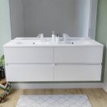 Meuble double vasque inox 140 cm rosinox - blanc - plan vasque en