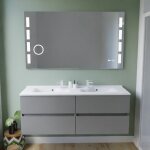 Meuble double vasque inox 140 cm rosinox + miroir led excellence - gris - plan vasque en