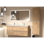 Meuble double vasque jupiter 3. 0 bois clair 120cm avec miroir reflet