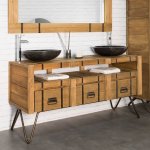 Wanda collection - meuble double vasque en mindi et acier 160 loft naturel Wanda collection - meuble double vasque en mindi et acier 160 loft naturel