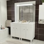 Meuble ecoline 120 cm avec plan vasque et miroir el�gance ht105 - blanc