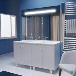 Cuisibane - meuble ecoline 140 cm avec plan vasque rsine et miroir elgance ht105 - blanc