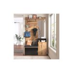 Meuble d'entr�e avec 4 pat�res, miroir, meuble � chaussures, porte - manteau mural, compartiment de rangement, ...