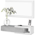 Meuble d'entre rversible avec miroir et 1 tiroir coloris blanc artic / ciment - 19 x 95 x 26 cm - pegane ...