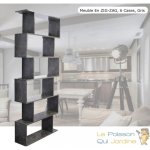 Meuble �tag�re, biblioth�que, forme zig zag, 6 cases couleur grise. - noir