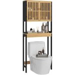 Kleankin - meuble tagre dessus wc - 2 portes, 2 tagres - mdf noir bois bambou verni