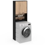 Idmarket - meuble tagres de rangement dessus machine  laver et wc wallis noir et bois faon htre