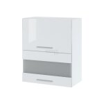 Meuble haut de cuisine bellissi blanc brillant 2 portes relevables avec vitre opaque l 60 cm