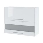 Meuble haut de cuisine bellissi blanc brillant 2 portes relevables avec vitre opaque l 90 cm - porte ...
