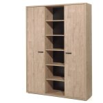 Meuble haut de rangement pour bureau 2 portes et �tag�res coloris ch�ne dor� collection dep�