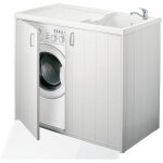 Meuble lave - linge et �vier r�versible negrari, r�sine d'ext�rieur, blanc