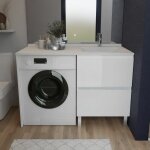 Meuble pour lave - linge idea, plan vasque d�port�e 124 cm x 65 cm - blanc - vasque � droite