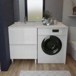 Meuble pour lave - linge idea, plan vasque d�port�e 124 cm x 65 cm - blanc - vasque � gauche