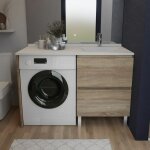 Meuble pour lave - linge idea, plan vasque d�port�e 124 cm x 65 cm - bois - vasque � droite