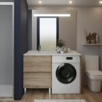 Meuble lave - linge idea, plan vasque d�port�e + miroir el�gance h105 - bois - vasque � gauche