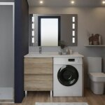 Meuble lave - linge idea, plan vasque d�port�e + miroir prestige - bois - vasque � gauche